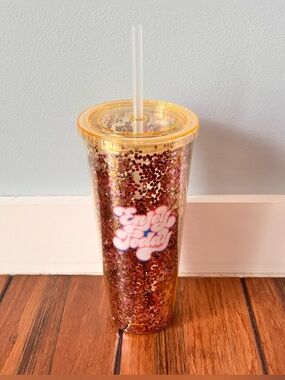 Enjoy Today Tumbler Cup with Straw Plastic Drink Glitter NEW